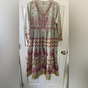 Ethnic M embroidered pale green open front kurti